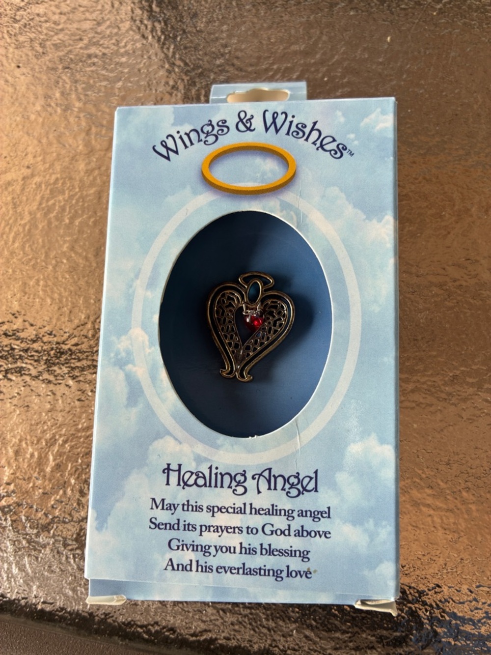 Healing Angel Heart Pendant - Gold with Red Stone